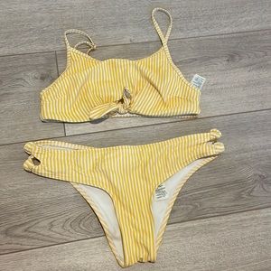 Yellow and white striped bikini